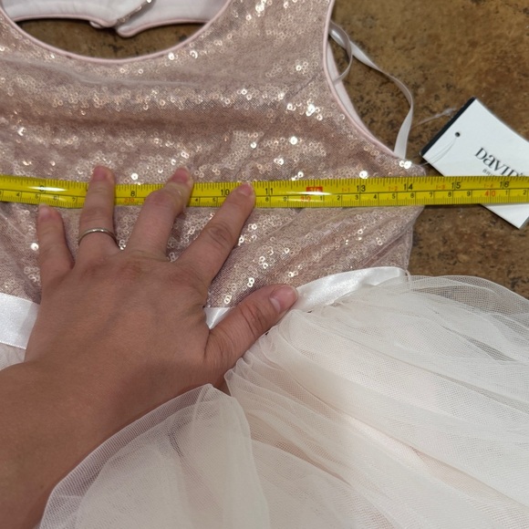 New David’s Bridal Flower Girl Tulle Dress Tie Waist Sz 10 Open Back Rose Gold - Picture 10 of 12